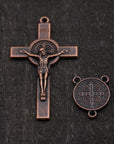 Handcrafted wooden rosary with desert tan paracord and copper St. Benedict crucifix