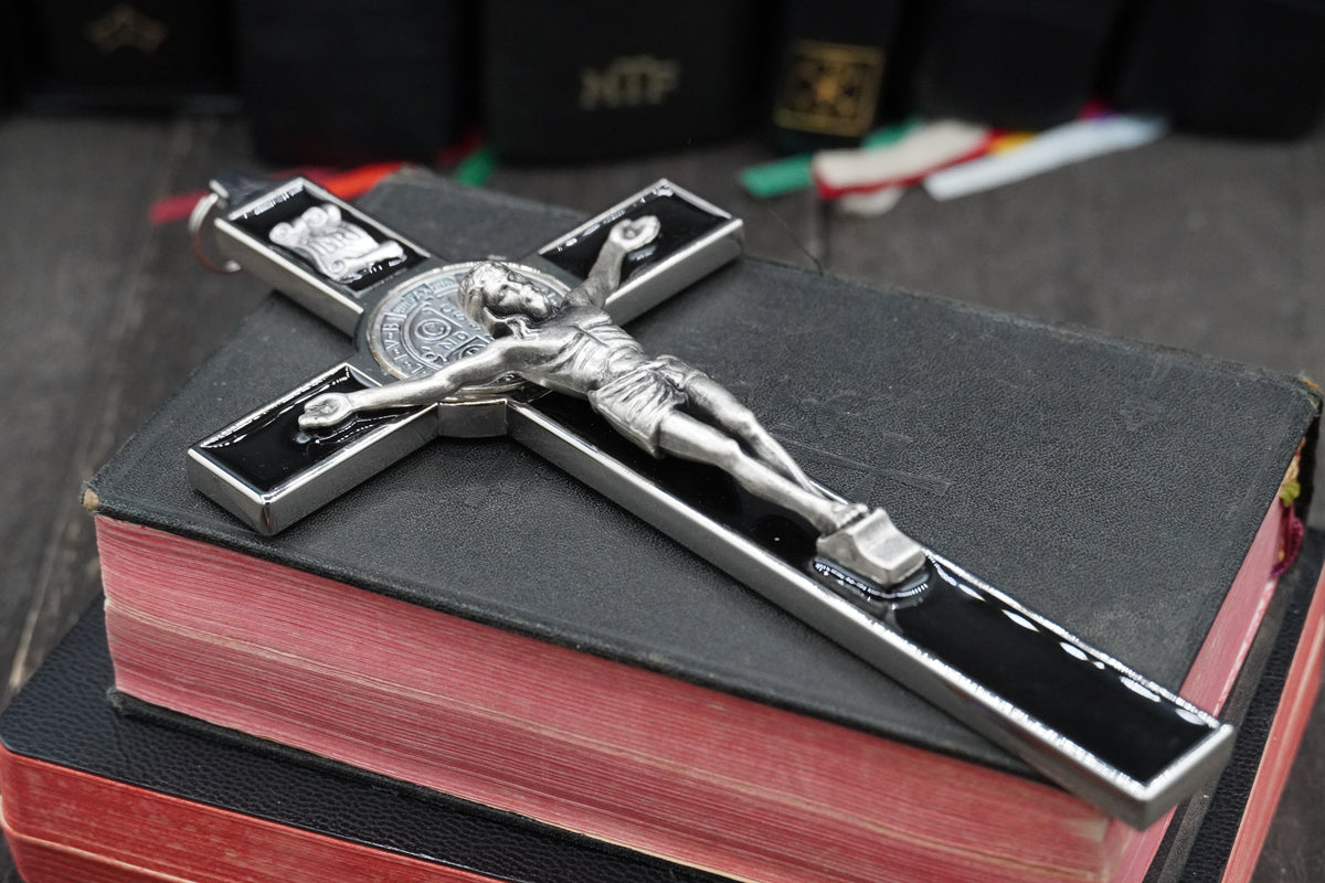 Black Enameled St. Benedict Wall Crucifix 7.5