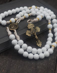 Handcrafted Heavenly Grace rosary for daily prayer, weddings, and first communions, featuring bronze crucifix and white wooden beads