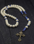 Handcrafted Marian Devotion womens
rosary for daily prayer featuring bronze crucifix and white wooden beads