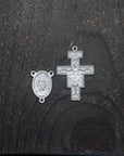 Silver San Damiano crucifix detail symbolizing faith and service on handmade Padre Pio rosary