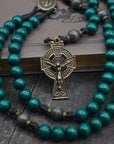 Wood bead detail showing natural variations on St. Patrick rosary handcrafted for daily prayer