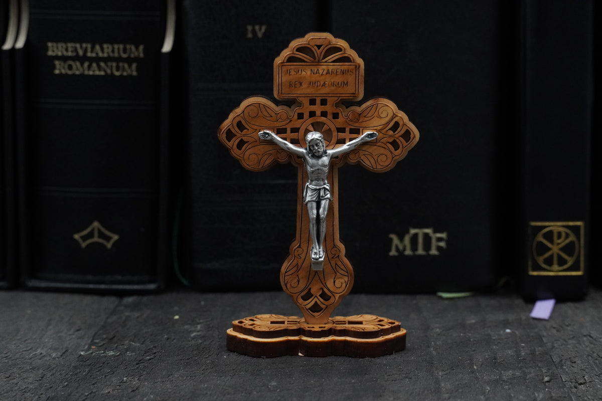 Olive Wood Standing Pardon Crucifix 3.5''
