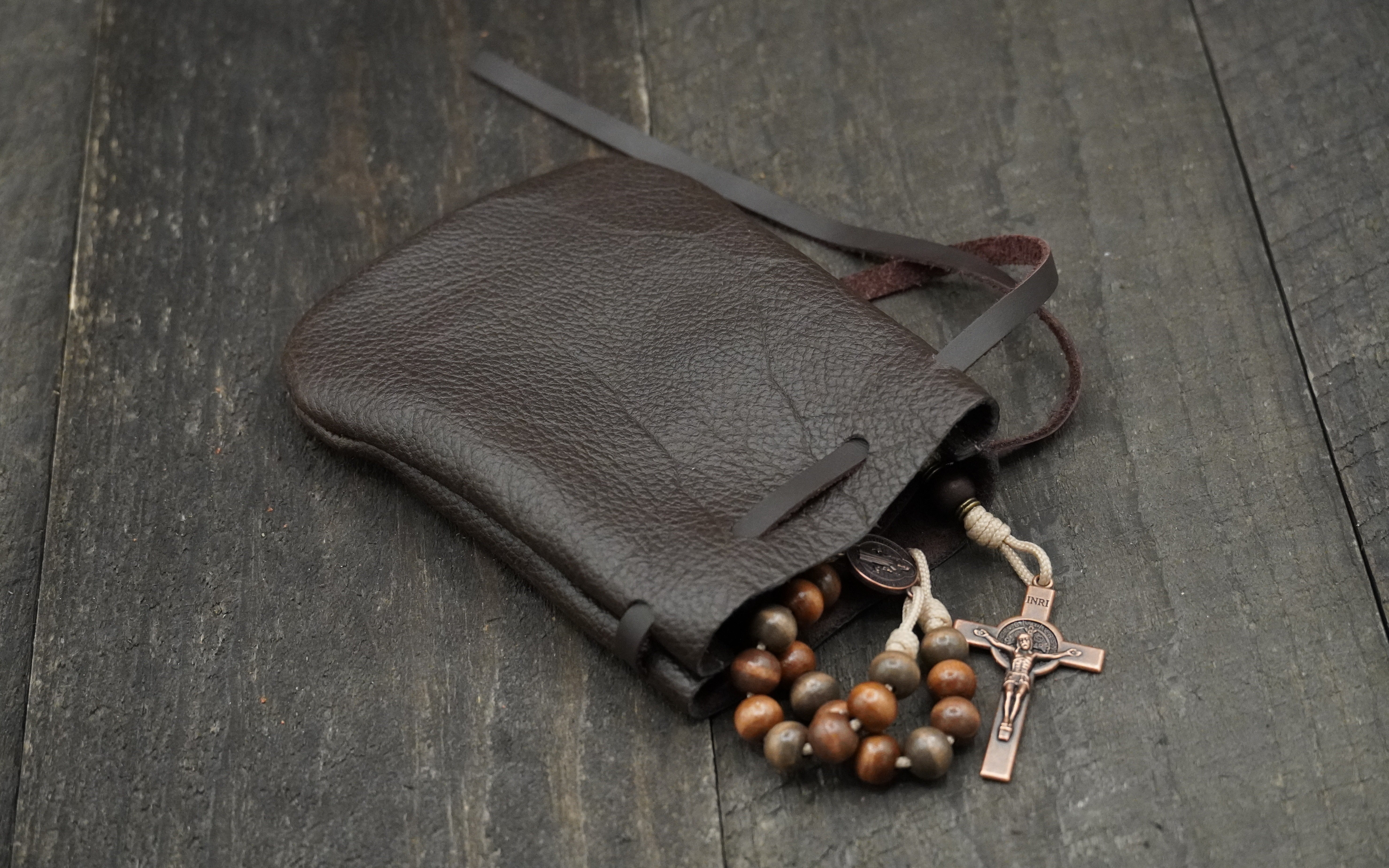 Dark Brown Leather Rosary Pouch – Runewood Rosary Co.
