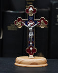 4 Way Communion Confirmation Desktop Crucifix with Red, White and Blue Enamel 4.3''