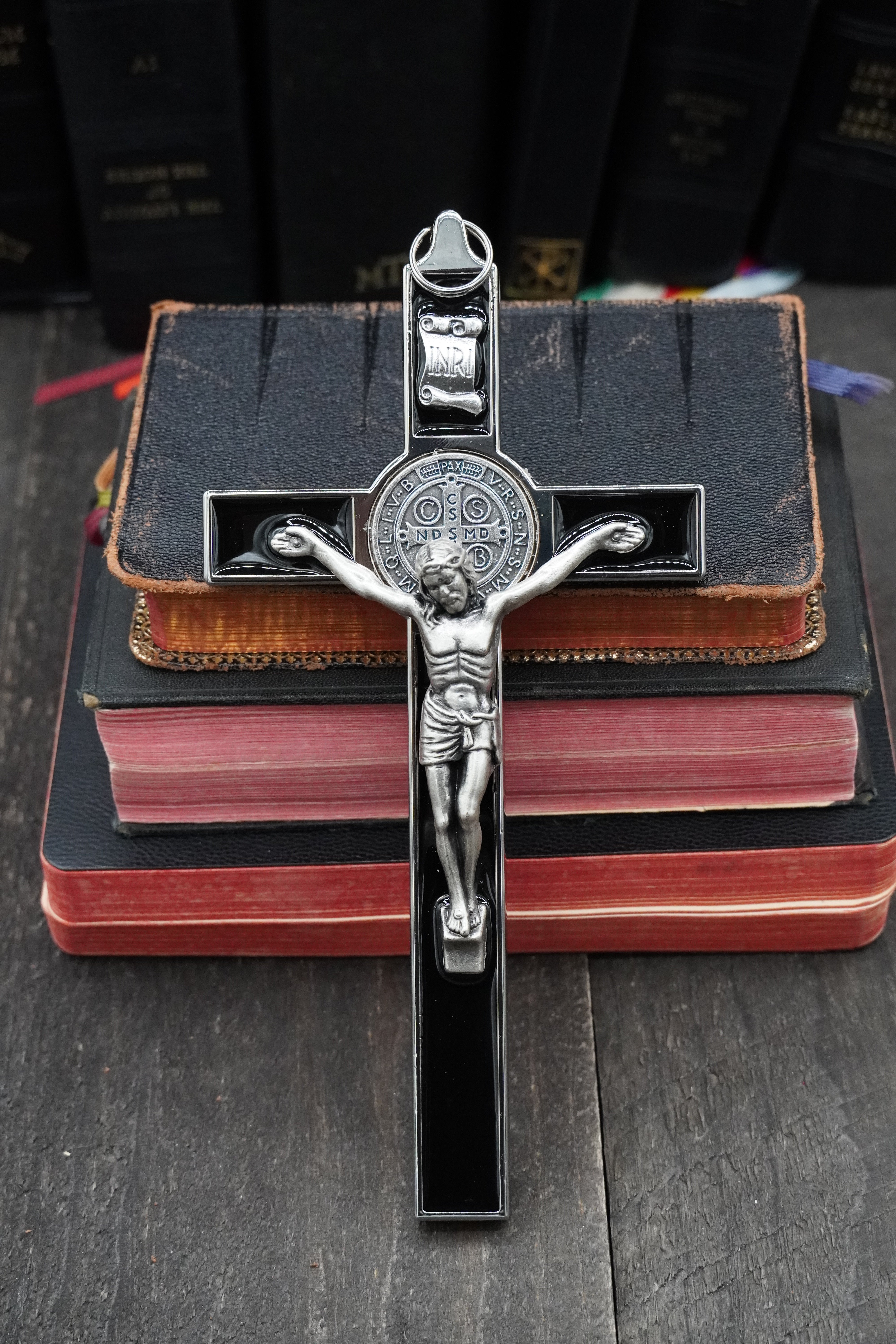 Black Enameled St. Benedict Wall Crucifix 7.5