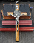 7.5'' Olive Wood Inlay St. Benedict Wall Crucifix