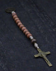 Bronze St. Benedict crucifix and medal on durable tan paracord pocket rosary