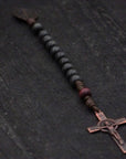 Rugged pocket rosary for daily prayer with bronze Pardon Crucifix and hand-stained wood beads”