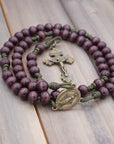 Rugged handmade Mount of Olives rosary crafted in Fargo ND with bronze crucifix and dark burgundy beads