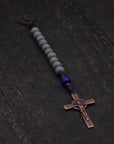 Handcrafted Pocket Sword of the Spirit rosary for daily prayer with blue beads and copper crucifix