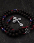 Handcrafted St. Carlo Acutis rosary for daily prayer featuring silver crucifix and blue wooden beads