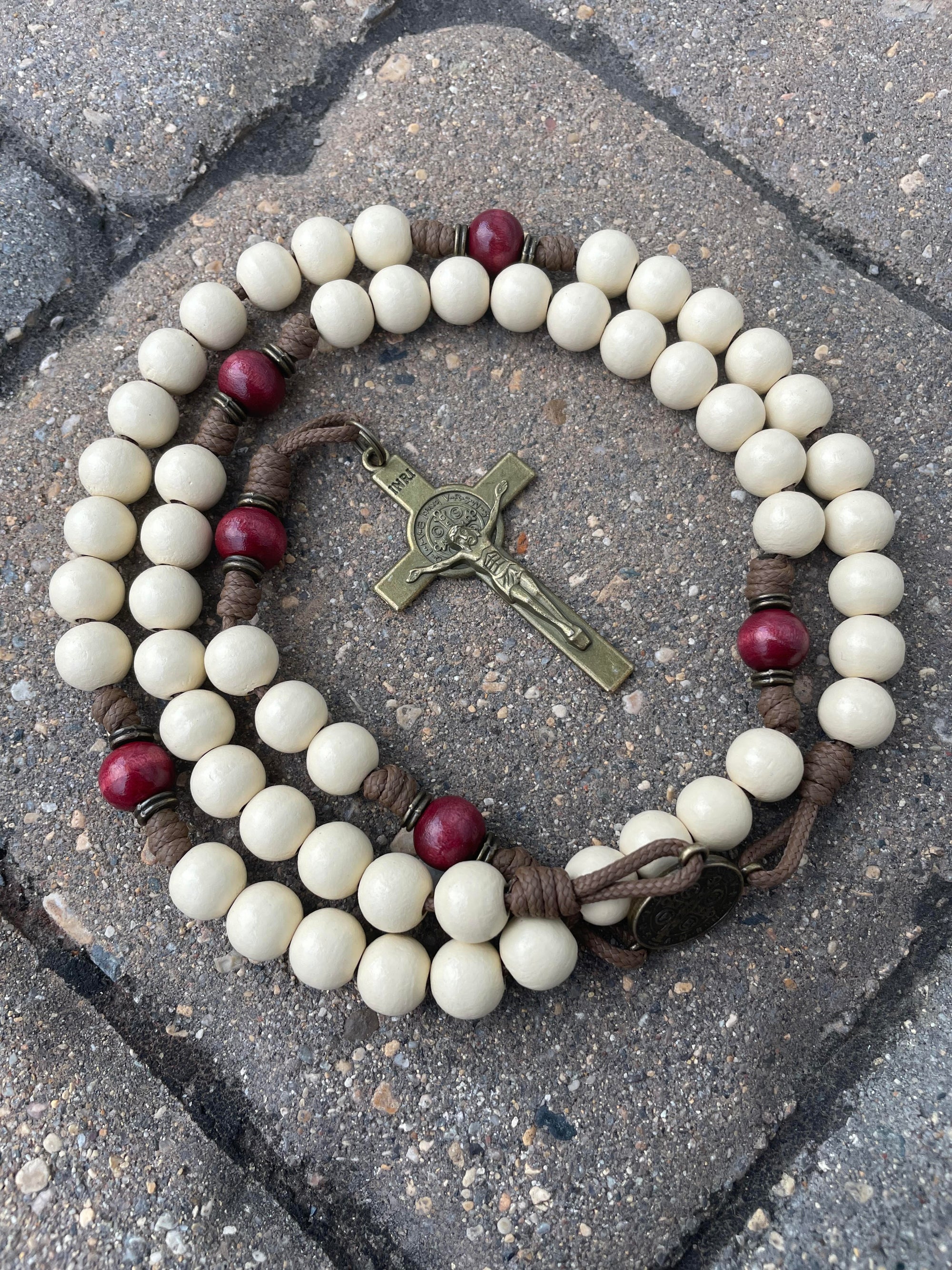 Rugged St. Nicholas christmas rosary crafted in Fargo ND with wooden beads and bronze crucifix for daily devotion