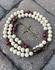 Rugged St. Nicholas christmas rosary crafted in Fargo ND with wooden beads and bronze crucifix for daily devotion
